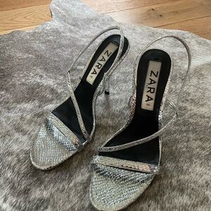 Zara Metallic Silver Strappy Heels